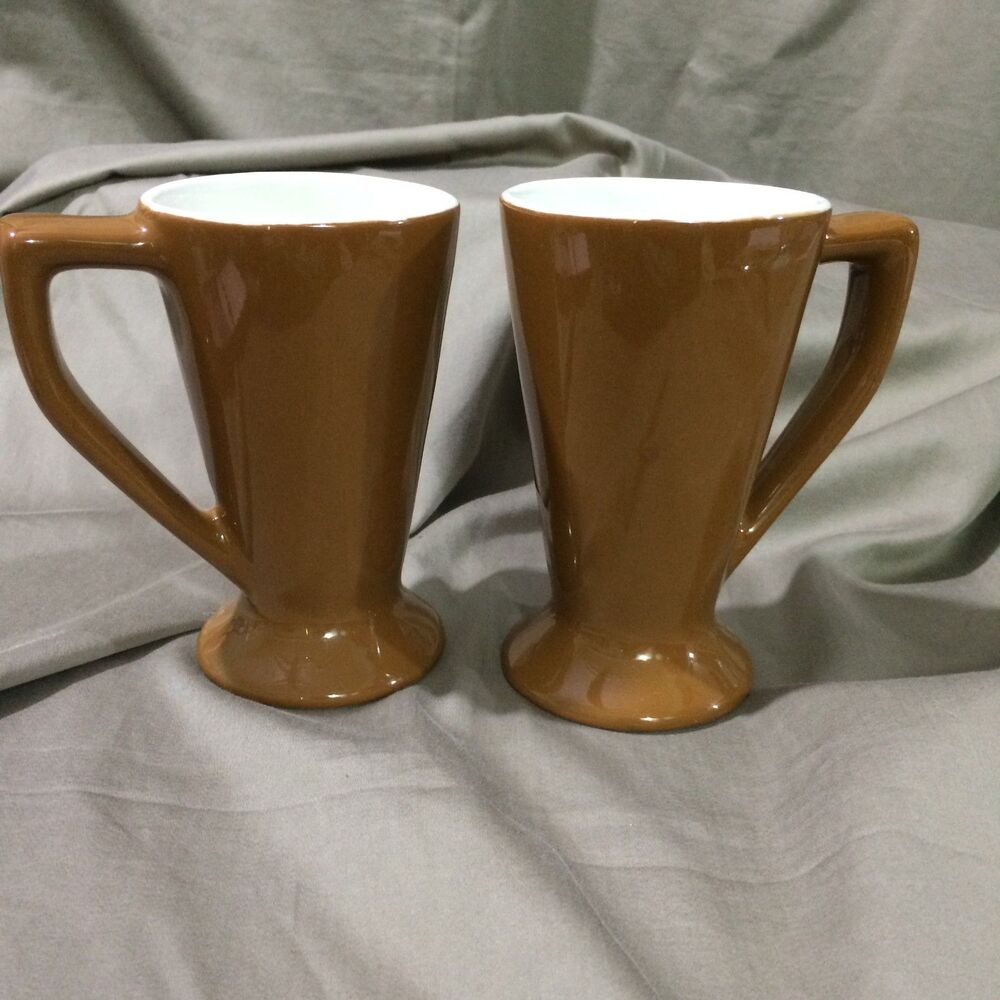 Vintage HF Coors Tucson AZ Brownstone Pedestal Coffee Mugs Set Of 2 USA Ceramic